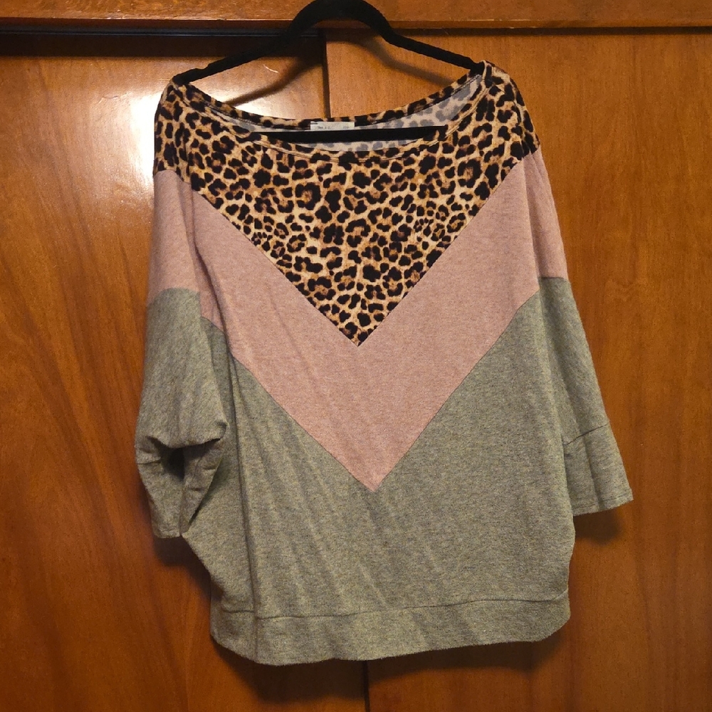 Leopard Print and Color Block Top